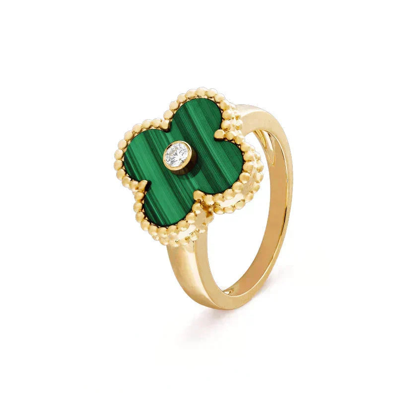 [Liorra]CLOVER MALACHITE RING GOLD DIAMOND